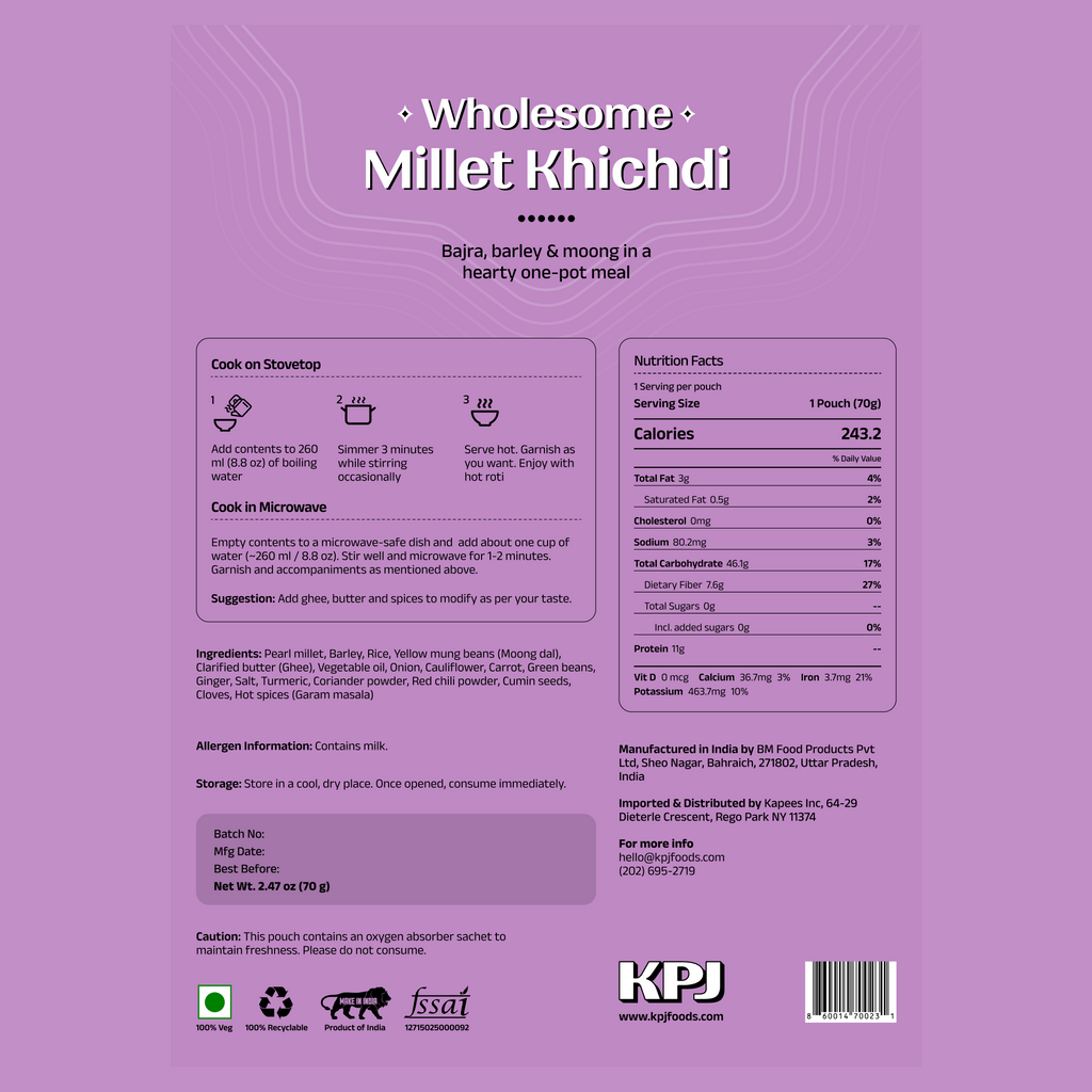 KPJ Foods Wholesome Millet Khichdi freeze-dried meal packet