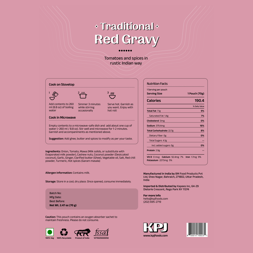 KPJ Foods Traditional Red Gravy Base freeze-dried meal packet