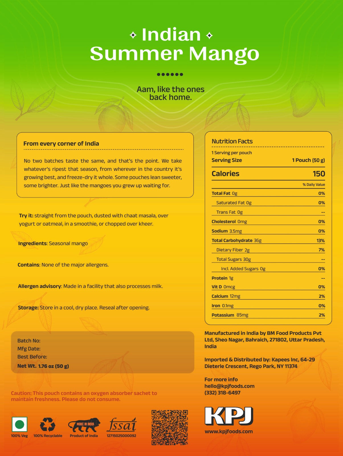 Freeze-Dried Indian Mango